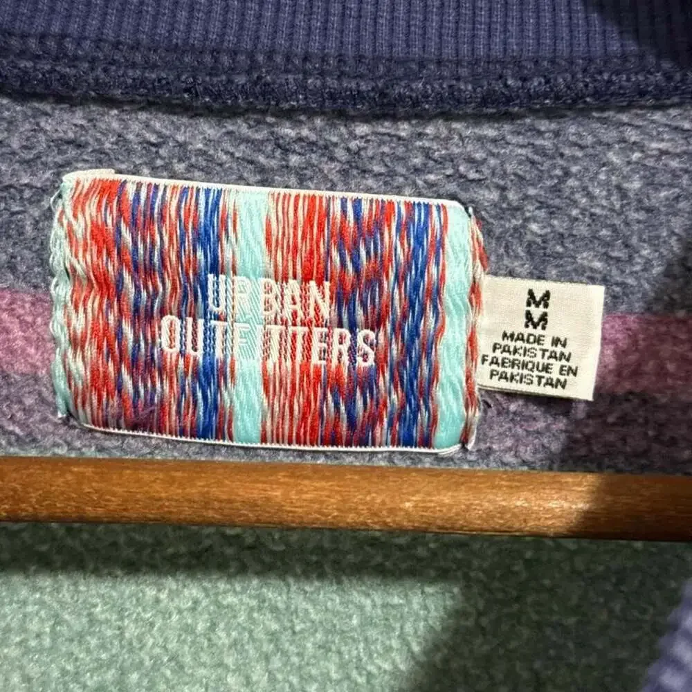 Urban Outfitters Striped V-Inset Crewneck Sweatshirt Medium Teal Navy Purple